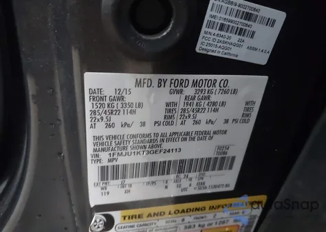 2016 Ford Expedition Limited from USA, damaged, VIN 1FMJU1KT3GEF24113